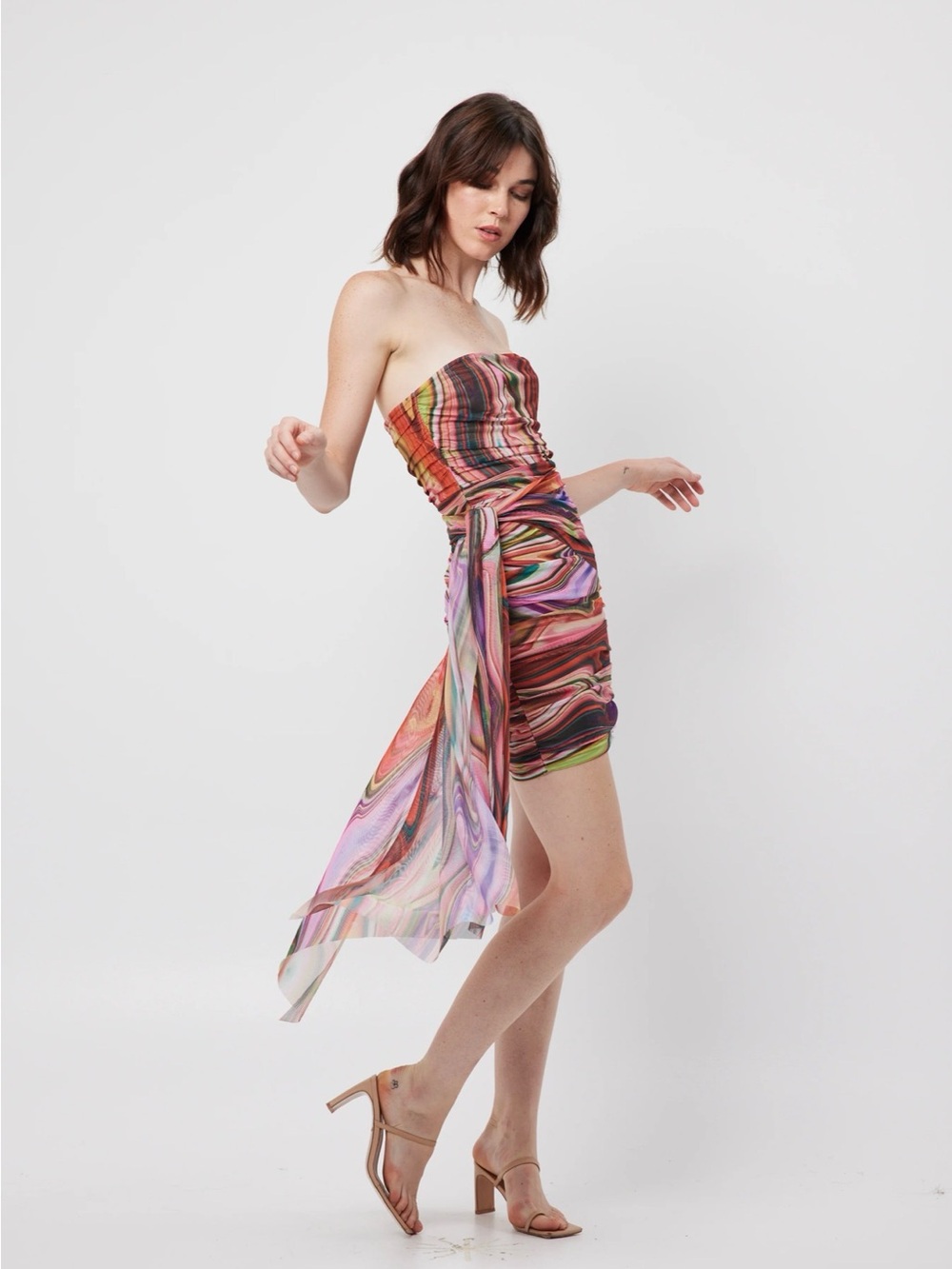 Elliatt Nala Multicolor Strapless Mini Dress with Draped Sash - Picture 2 of 10